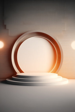 Abstract scene with round podium and neon light. Mockup, 3D Renderingの素材
