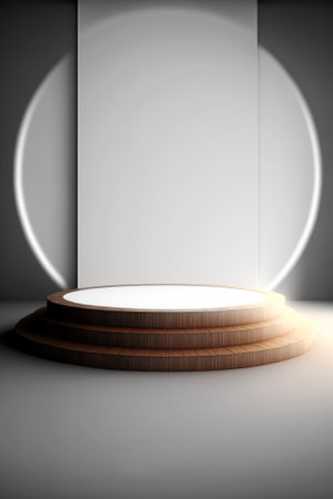 Round podium in dark room, 3d render, square image.の素材
