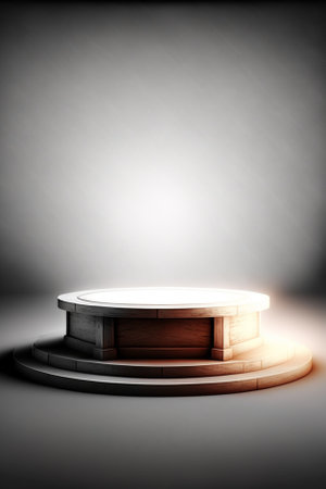 Wooden podium on a dark background. 3d rendering. Mock up.の素材