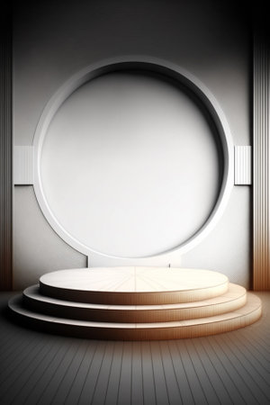 3d render of round podium in dark room with lighting and shadowの素材