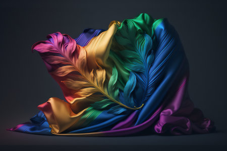 3d rendering, multicolored silk fabric on a dark backgroundの素材
