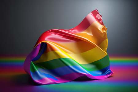 Rainbow flag on a dark background. 3d rendering. conceptual image.の素材