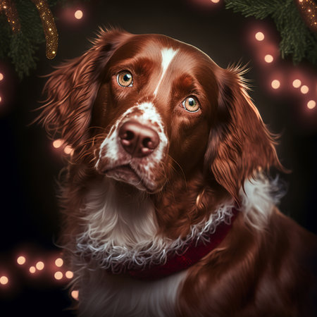 Beautiful welsh springer spaniel portrait in christmas lightsの素材
