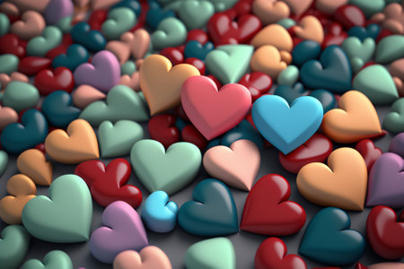 3d illustration of colorful hearts background, valentines day conceptの素材