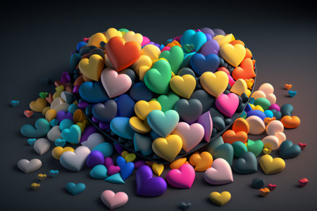 Colorful hearts on a black background. 3D illustration. 3D rendering.の素材