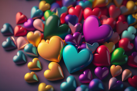 Valentine's Day background with colorful hearts. 3d renderingの素材