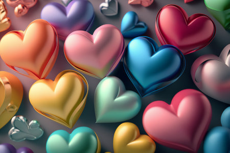 3d render of colorful hearts on gray background. valentines day conceptの素材