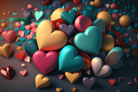 3d rendering of valentine's day background with colorful heartsの素材