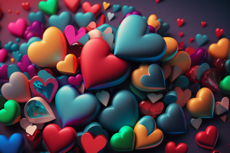 3d illustration of colorful hearts background. Valentine's day concept.の素材