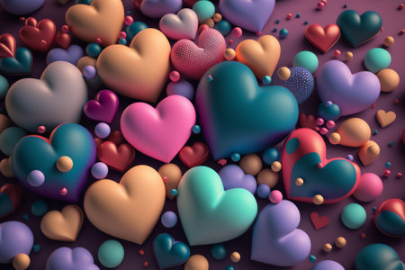3d render of colorful hearts background. Valentine's day concept.の素材