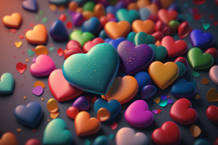 3d render of valentine's day background with colorful heartsの素材