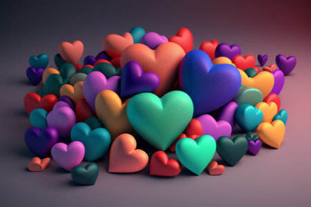 3d render of colorful hearts background. Valentine's day concept.の素材