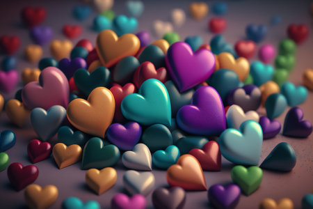 Colorful heart background. Valentines day concept. 3D Renderingの素材