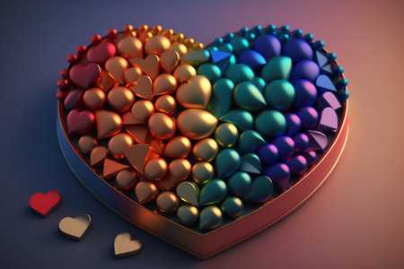 Heart made of colorful hearts. 3D illustration. Valentine's day concept.の素材