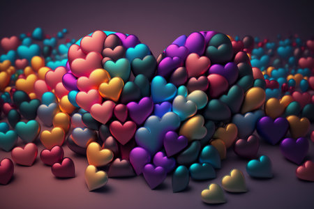 3d illustration of colorful hearts background, valentines day conceptの素材