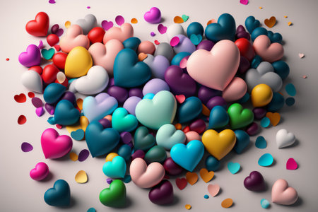 3d render of valentine's day background with colorful heartsの素材