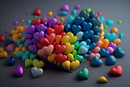 Colorful hearts on a dark background. 3D illustration. 3D rendering.の素材