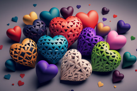 Colorful hearts on a gray background. Valentine's Day. 3D illustrationの素材