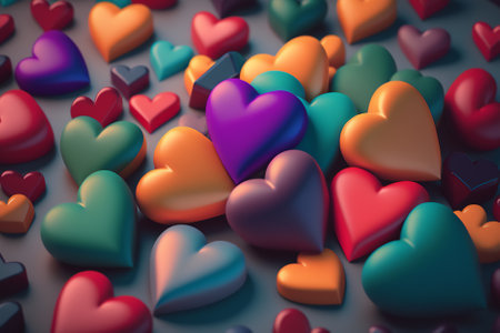 3d illustration of colorful hearts. Valentines day background. love concept.の素材