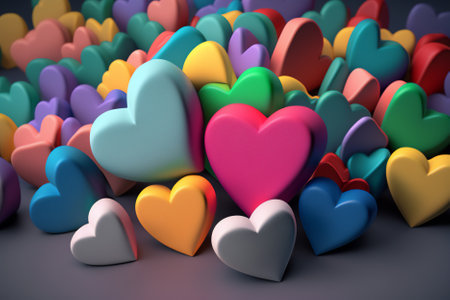 3d render of colorful hearts on gray background. valentines day conceptの素材