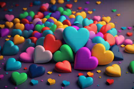 3d render of colorful hearts, valentine's day backgroundの素材