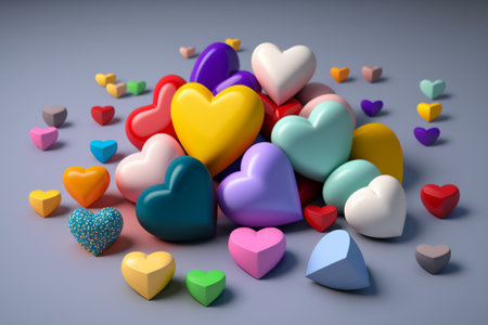3d render of colorful hearts on gray background. valentines day conceptの素材