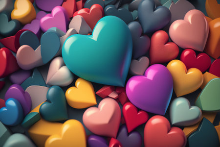 3d render of colorful hearts background. Valentine's day concept.の素材