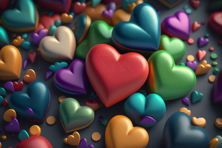 3d render of colorful hearts background. Valentine's day concept.の素材