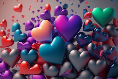 3d render of valentine's day background with colorful heartsの素材