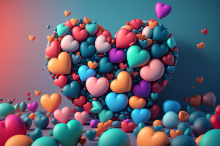 3d rendering of valentine's day background with colorful heartsの素材