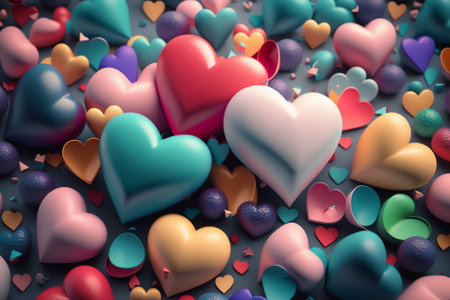 3d render of colorful hearts background. Valentine's day concept.の素材