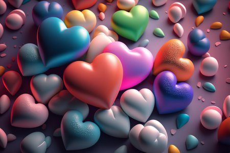 3d rendering of colorful hearts background. Valentines day concept.の素材