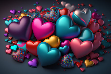 Valentine's day background with colorful hearts. 3D renderingの素材