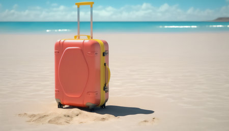 Luggage on the beach with sea and sky background. travel conceptの写真素材