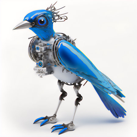 Blue bird on white background. 3D illustration. cartoon style.の素材