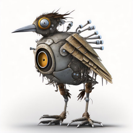 Robot made of metal on white background. 3D illustration.の素材