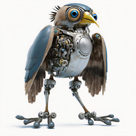 Robot with wheels isolated on white background. 3D illustration.の素材