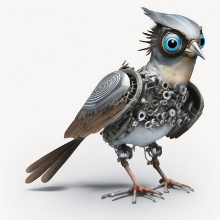 3D render of a cute little bird with an eye patch.の素材