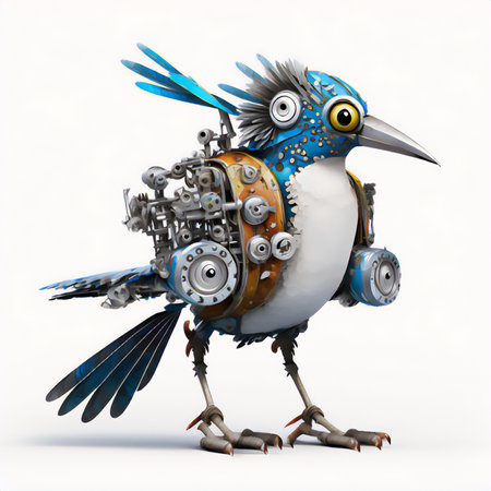 Robot on white background. 3D rendering with clipping path.の素材