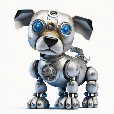 3D render of a cute cartoon robot isolated on white background.の素材