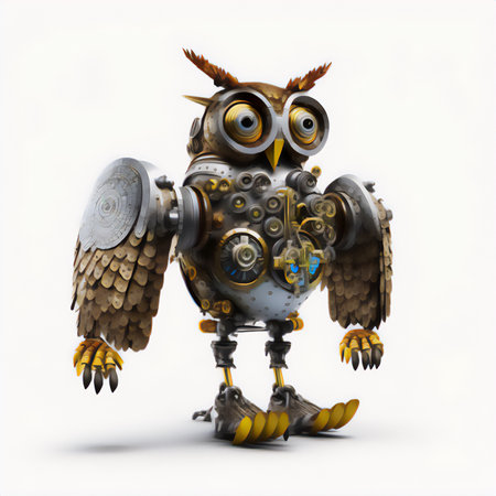 Owl with a shield on a white background. 3d illustrationの素材