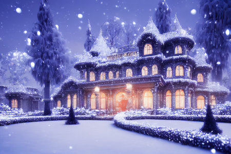 Beautiful winter landscape with snowfall in the city. christmas backgroundの素材