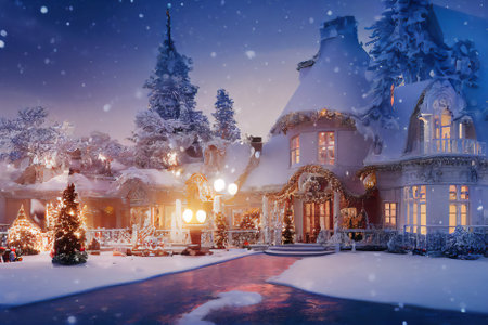 Christmas and New Year holidays background. Beautiful winter fairy tale scene.の素材