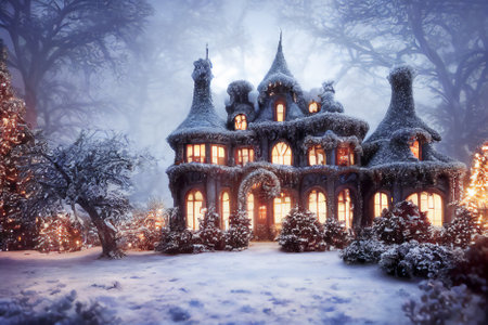 Fairytale house in the winter forest. Fairy tale style.の素材