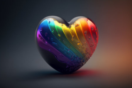 Rainbow heart on dark background. 3D illustration. 3D rendering.の写真素材