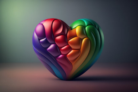 3d illustration of multicolored heart on a dark background.の写真素材