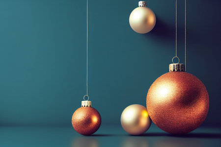 Christmas baubles on a blue background. 3D rendering.の写真素材