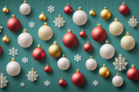 Christmas background with baubles and snowflakes. Vector.の写真素材