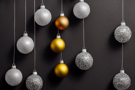 Christmas balls on a black background. Christmas and New Year concept.の写真素材