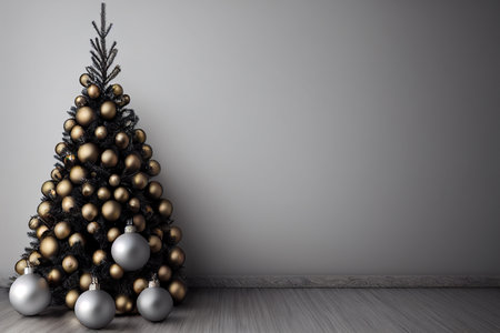 Christmas tree with gold and silver baubles - 3D renderingの写真素材